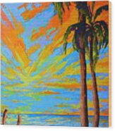 Florida Palm Trees, Tropical Beach, Colorful Sunset Painting Wood Print