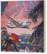 Pan American World Airways - Flying Clippers - Caribbean - Retro Travel Poster - Vintage Poster Wood Print