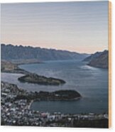 Panorama Of Queenstown At Dusk In New Zealand Wood Print