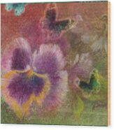 Pansy Butterfly Asianesque Border Wood Print