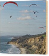Paragliders At Torrey Pines Gliderport Over Black's Beach Wood Print