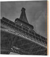 Paris - Eiffel Tower 001 Bw Wood Print