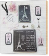 Paris Pink Black French Script Wall Decor Art, Paris Print Collection  - Parisian Pink Black Decor Wood Print