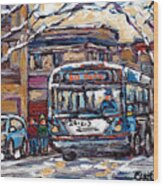 Park Avenue Winterscene Paintings For Sale All Aboard The 80 Bus Montreal Art For Sale C Spandau Wood Print