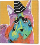 Party Cat- Art By Linda Woods Wood Print
