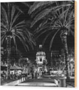 Pasadena City Hall After Dark In Black And White Wood Print