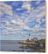 Passing Clouds At Portland Head Light Wood Print