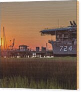 Patriots Point Marina And Naval Ships Wood Print