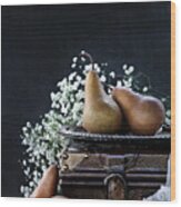 Pears And Baby's Breath Wood Print