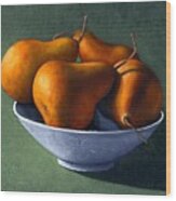 Pears In Blue Bowl Wood Print