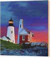 Pemaquid Lighthouse At Dawn Artistic Panorama Wood Print