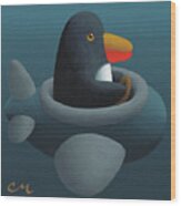 Penguin Plane Wood Print