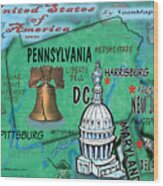 Pennsylvania Fun Map Wood Print