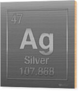 Periodic Table Of Elements - Silver - Ag - Silver On Silver Wood Print