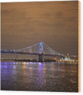 Philadelphia - Ben Franklin Bridge At Night Wood Print