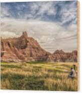 Photographer Waiting For The Badlands Light Wood Print