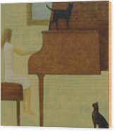 Piano Two Cats Wood Print