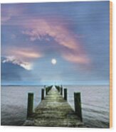 Pier To The Moon Wood Print