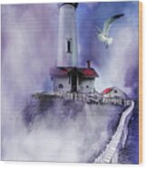 Pigeon Lighthouse With Fog Wood Print