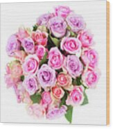 Pink And Violet Roses Wood Print