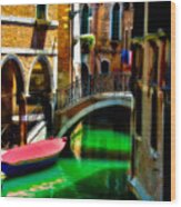 Pink Boat And Canal Wood Print