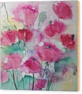 Pink Flowers On The Meadow Wood Print