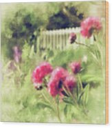 Pink Peonies In A Vintage Garden Wood Print