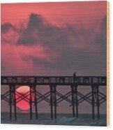 Pink Pier Sunrise Wood Print