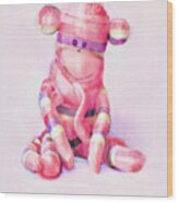 Pink Sock Monkey Wood Print