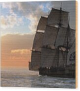 Pirate Ship Sunset Wood Print