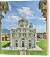 Pisa - Leaning Tower Behind Duomo - Vintage Version Wood Print
