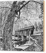 Pisgah Covered Bridge In North Carolina Bw Wood Print
