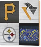 Pittsburgh Sports Team Logo Art Plus Pennsylvania Map Pirates Penguins Steelers Wood Print