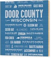 Places Of Door County On Blue Wood Print