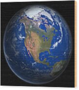 Planet Earth From Space, North America Prominent Wood Print