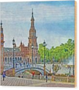 Plaza De Espana In Seville Wood Print