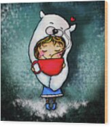 Polar Bear Hug Mug Girl Wood Print