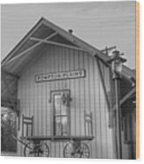 Pompton Plains Railroad Station And Baggage Cart Wood Print