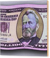 50 Dollar Bill In The Wind Purple Pink Mirror Image Pop Art Wood Print