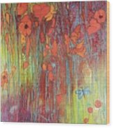 Poppies And Dragonfly Wood Print