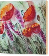 Poppies In The Wind Wood Print