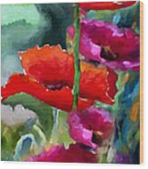Poppies In Watercolor Wood Print