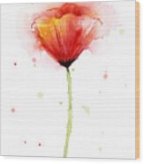 Poppy Watercolor Red Abstract Flower Wood Print
