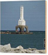 Port Washington Lighthouse Wisconsin 01 Signage Wood Print