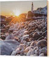 Portland Headlight - Icy Morning Wood Print