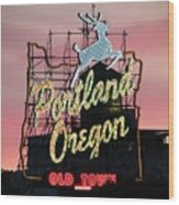 Portland Sign At Burnside Wood Print