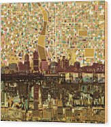 Portland Skyline Abstract 9 Wood Print