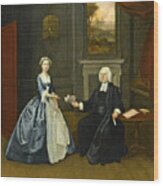Portrait Of The Reverend Thomas D'oyly With His Wife Henrietta Maria Full-length In An Interior Wood Print