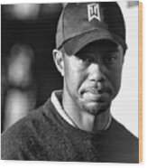 Portrait  Tiger Woods Black White Wood Print