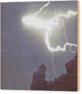 Praying Monk Lightning Burst Of Energy From Above Wood Print